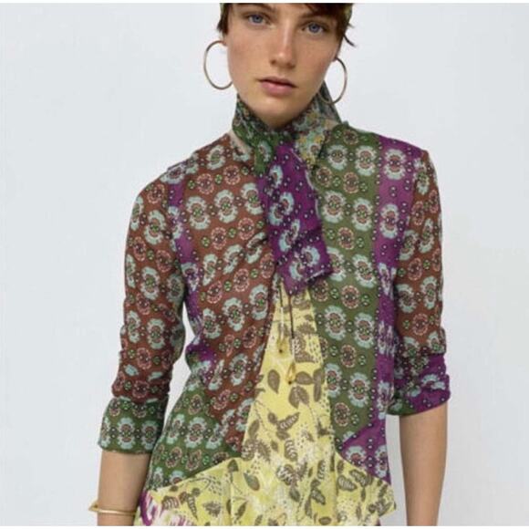 ZARA Floral Sheer Blouse Size X-Small NWT - Picture 7 of 13